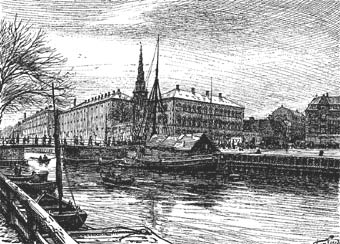 Tegning af kanal i København